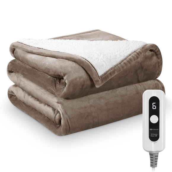 MARNUR Electric Blanket Full Size, 72" x 84" Heated Blanket full with Flannel & Shu Velvet, Fast Heating, 6 Heating Levels, 10 Hours Timer, Linen
