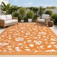 thumbnail image 3 of Nanan 5x8 Waterproof Outdoor Rug, All-Weather Floral Pattern Patio Mat, UV Resistant, Stain Resistant, Easy Clean Plastic Rug for Yard, Deck, Balcony, Camping,Orange/White, 3 of 8