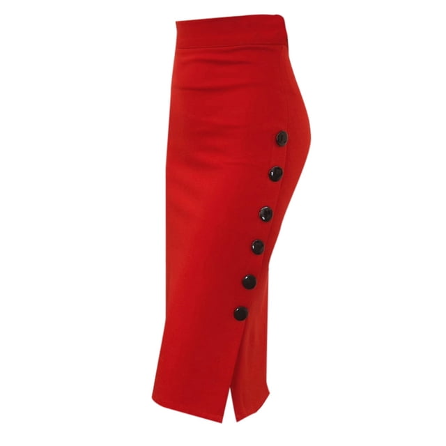 Pencil Skirt Button Womens Skirt High Ladies Multiple Office Split Size Waisted Skirt