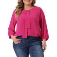thumbnail image 1 of GRACE & GRANDEUR Women's Plus Size Round Neck Tie Front Ruffle Chiffon Work Blouses 3X Hot Pink, 1 of 6
