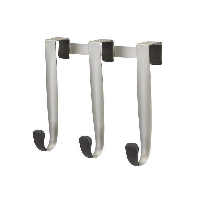 Schnook Crochet par-Dessus la Porte 3 Crochets Noir/nickel avec Trois Crochets Métalliques Estampés en Fini Nickel et Embouts en Caoutchouc Noir Qui Protégent les Portes et les Vêtements, Conçu pour Pendre sur les Portes Sans Quincaillerie pour un Rangement et une Organisation Faciles, Idéal pour Contenir des Articles jusqu'à 5 Lb Chacun.