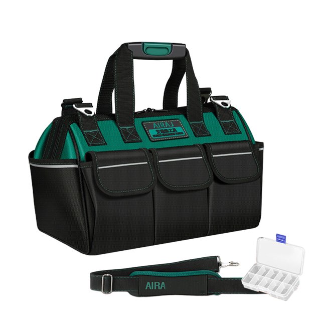 QualitChoice Tool Bag Woodworking Electrician Bags Storage Box Adjustable Waterproof Large Capacity Maintenance Hardware Tools Kit Black Green/14 inch 1 Pc