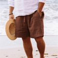 thumbnail image 2 of Ediodpoh Men Spring and Summer Pant Casual All Solid Color Painting Loose Plus Size Trouser Fashion Beach Pockets Short Linen Shorts for Men Brown XXXXL, 2 of 6