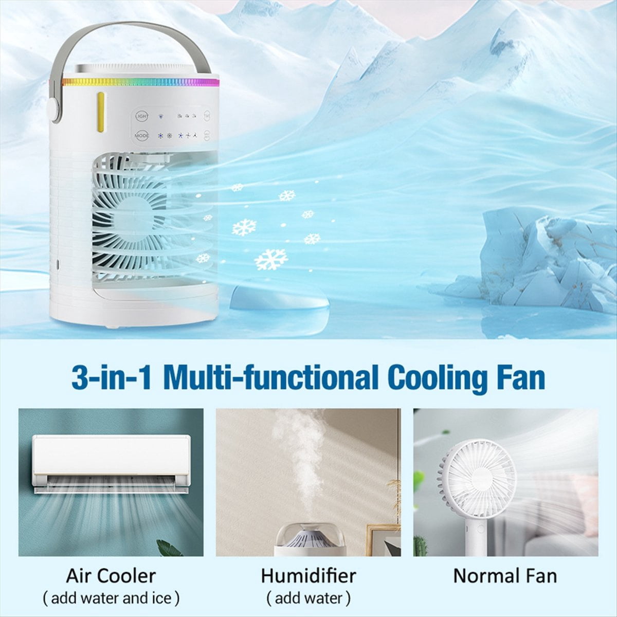 Portable Air Conditioning Fan 3-Speed Rechargeable Cooling Fan Portable Air Cooler USB Air Conditioning Fan