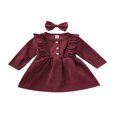 thumbnail image 1 of MesaSe Robe en Velours Côtelé à Volants Manches Longues Bandeau Robes Enfants Rouge Vin 6-12 Mois, 1 of 9
