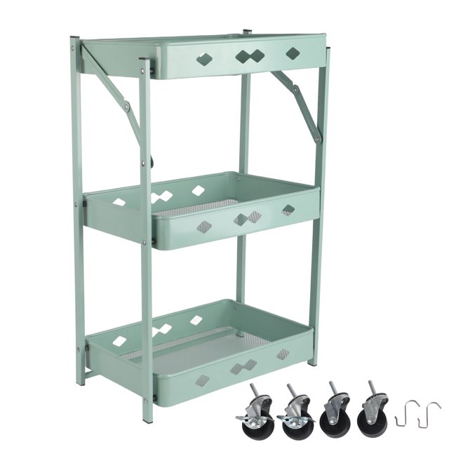 Chariot de Cuisine Pliant, Chariot de Rangement Multi-Couches, Installation Gratuite, Universel, Vert