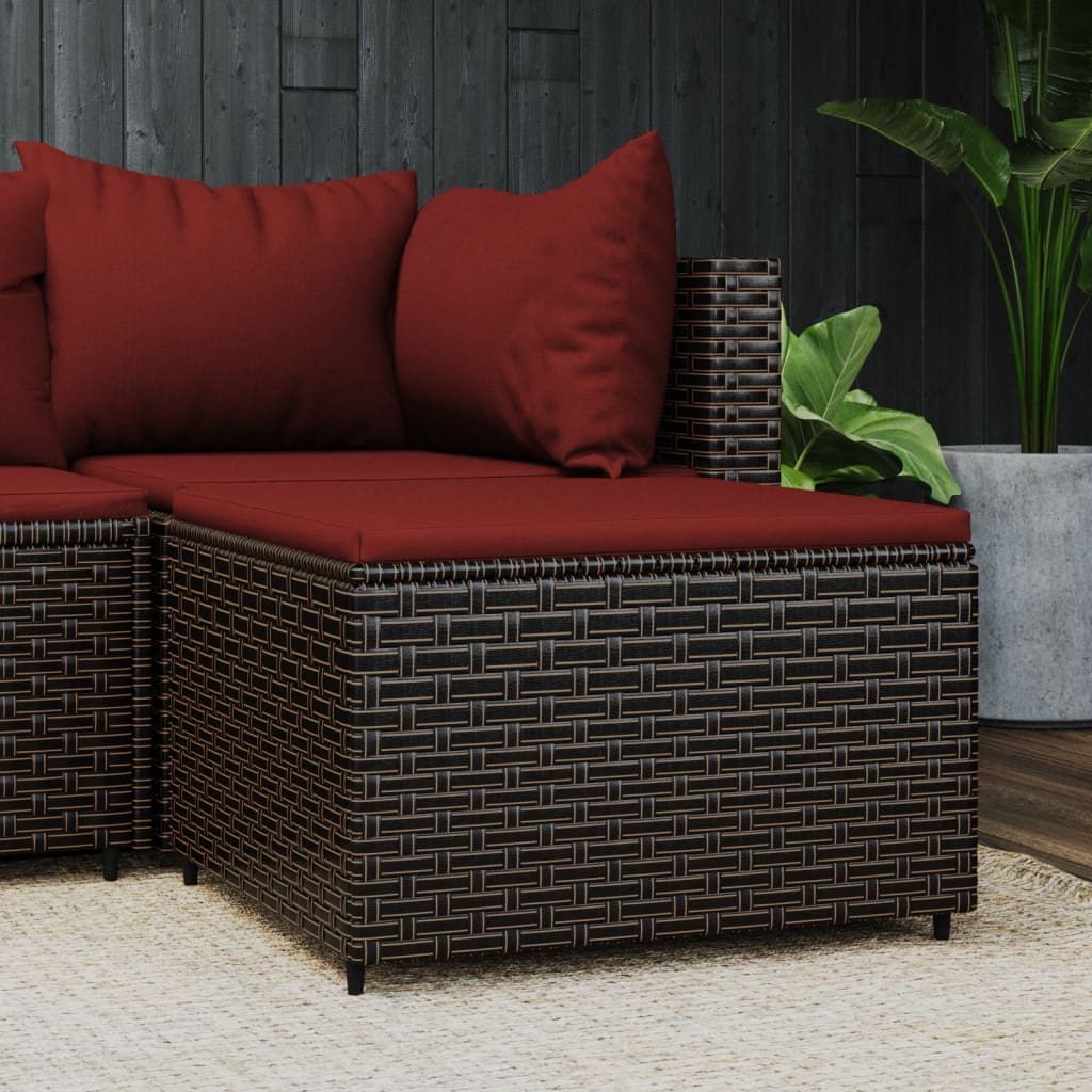 vidaXL Repose-Pieds de Jardin avec Coussin Brun en Rotin Poly