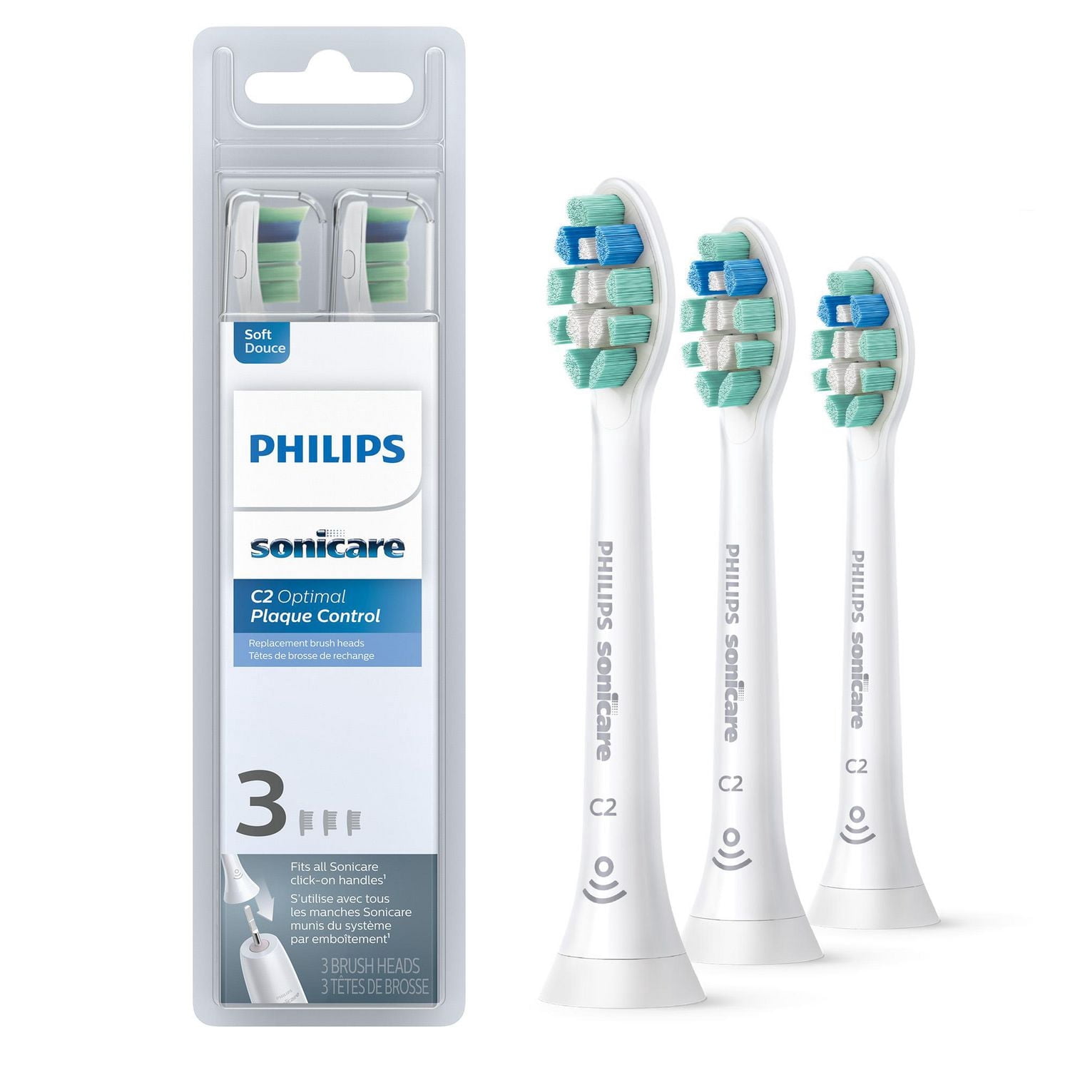 Philips Sonicare Contrôle Optimal de la Plaque Têtes de Brosse de Rechange RFID, HX9023, Blanc