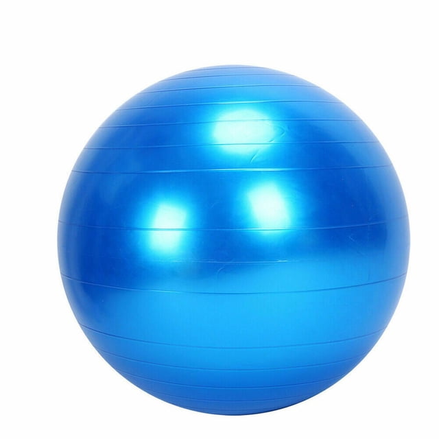 Exercise Gym Yoga Ball Fitness Pregnancy Birthing Burst + Pump 75cm in vibrant blue with reinforced ridges for grip. Ideal for yoga, pregnancy exercises, and core strengthening. Made from BPA-free PVC with explosion-resistant construction, supporting up to 4000 lbs. Includes a pump for easy inflation, suitable for home or office fitness routines.