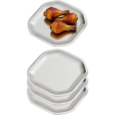 Assiettes Carrées pour hors-D'œuvre 5,9 X 5,9 Po, Assiettes de Souper en Acier Inoxydable Épaisses, Assiettes à Pâtes et Desserts pour Sushi, Fruits, Allant au Four/lave-Vaisselle, Ensemble de 4, Argent
