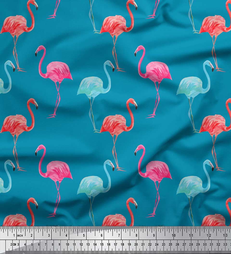 Soimoi Viscose Chiffon Fabric Flamingo Bird Print Fabric by The Yard 42 Inch Wide
