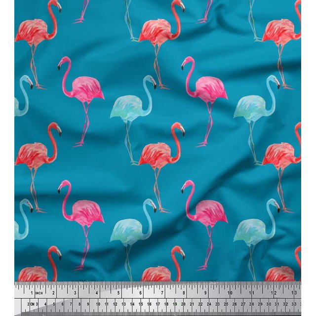 Soimoi Velvet Fabric Flamingo Bird Print Sewing Fabric Yard 58 Inch Wide