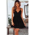 thumbnail image 3 of Womens V-Neck Spaghetti Strap Bowknot Backless Sleeveless Lace Mini Swing Skater Dress, 3 of 7