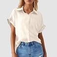 thumbnail image 2 of Women's Solid Color Casual Batwing Sleeve Button Pocket Short Sleeve Shirt, 2 of 4