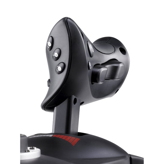 Thrustmaster T-Flight Hotas X (PC) detachable ergonomic throttle with multiple black buttons including L5, 6, 7, and trigger, mounted on a matte black base with red accent markings, suitable for flight simulation and gaming.