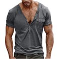 thumbnail image 1 of Gspmoly Tshirts Shirts for Men, Fashion Men Casual Button Solid Color Short Sleeve V-Neck Blouses Shirts Summer Tops Weekly Deals, 1 of 5