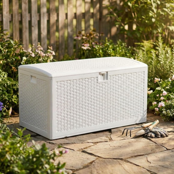 BeesClover 73 Gallon Waterproof Large Resin Deck Box Indoor Outdoor, Lockable Storage Container for Patio Furniture Cushions, Throw Pillows, Garden Tools, and Pool Floats