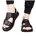thumbnail image 1 of Slip on Sandals for Men Black Leather Trendy Slingback Work Slides Summer Shoes Beach Outdoor Slippers, 1 of 7
