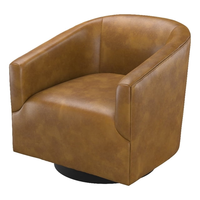 Comfort Pointe Gaven Camel Brown Wood Base Faux Leather Swivel Chair