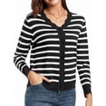 thumbnail image 3 of Cardigans pour Femmes, Chandails à Manches Longues, Décontractés, Légers, Boutonnés, Col en V, Chandail d'Automne, Rayures Noires, m, 3 of 9