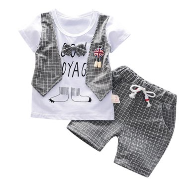 JIRNDf Toddler Boys Shorts Sets Casual Gentleman Bow T-Shirt Tops Shorts Pants Comfy Cute Boys Summer Outifts Grey -