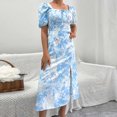 thumbnail image 4 of Jusqu'à 65 % de Réduction! Robes de Mode d'Été pour Femmes 2024 Grande Taille Décontractée Aguichant Col Carré Manches Bouffantes Robe Fendue Florale pour Vacances Style Robe à Manches Courtes Col en V, 4 of 6