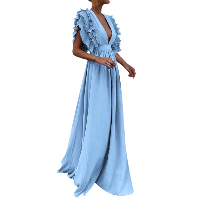 Ketyyh-chn99 Robes Formelles pour Femmes Robe de Mariage Robe Midi à Fleurs Robe de Soirée Vintage Élégante pour Dames Robe de Cocktail Bleu,2TG