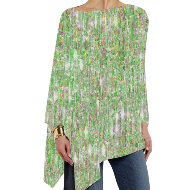 Pxiakgy T-Shirts à Manches Longues pour Femmes T-Shirts à Rayures Pailletées Décontractés Col Rond Manches Longues Vert m