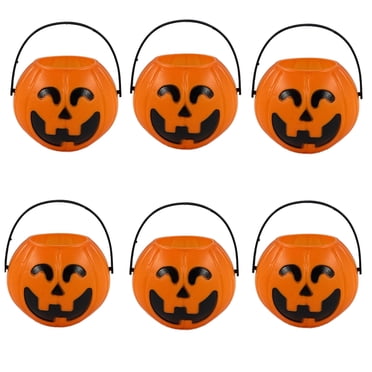 COM1950s Halloween Pumpkin Buckets,6 Pack Plastic Pumpkin Pails with Handles,Small Candy Containers for Party Favors,Trick Or Treat Collection,Holiday Decorations and Home Storage Solutions