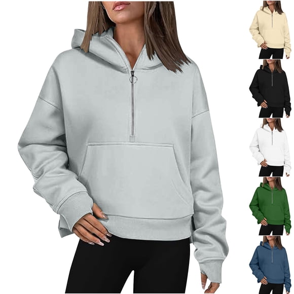 Tranfacy Zip up Hoodie Women, Hoodies for Women, Ladies' Half Zip Sweatshirt Hooded Pullover Fall Winter Wear Long Sleeve Hooded Sweatshirts