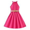 thumbnail image 1 of AJIWYH Robes pour Tout-Petites Filles, Robe pour Enfants Couleur Unie à Tour de Cou et Taille, Mode Rose Vif pour 8-9 Ans, 1 of 5
