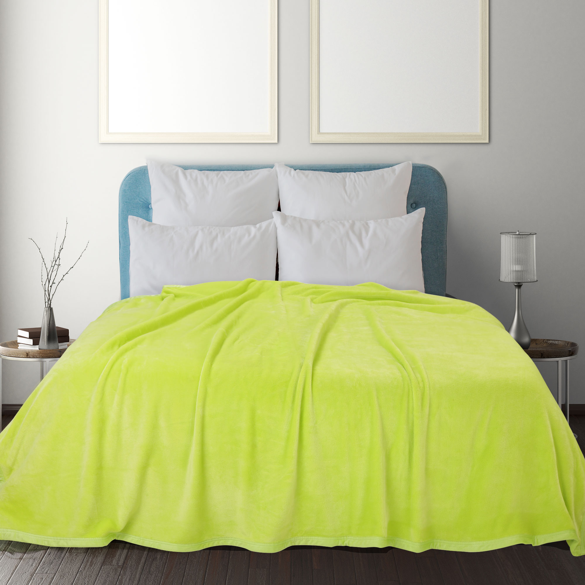 PiccoCasa Flannel Fleece Blanket Soft Warm Wide Hemmed Green Yellow Queen