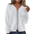 thumbnail image 1 of Veste Chandail Zippée Unie à Manches Longues en Tricot d'Hiver Décontractée pour Femme (Blanc, P), 1 of 6