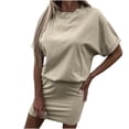 thumbnail image 2 of FcBaudy Robe à Manches Courtes à Col Rond, Robes pour Femmes, Robes d'Été pour Femmes Robe d'Été pour Femmes Mode Couleur Unie Col Rond Manches Courtes Robe de Sport Décontractée Robe Femme, 2 of 9