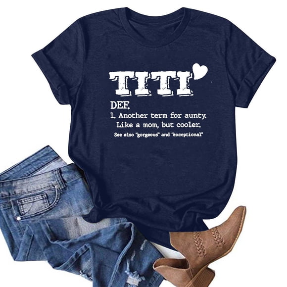 CFLVAEK T-Shirt à Imprimé de Lettres Titi pour Femme, Chandails d'Été Décontractés à Col Rond, Chandail à Manches Courtes Doux, Hauts Bleu Marine Cadeau Tante 2026