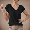 thumbnail image 2 of Summer T Shirts for Women V-Neck Short Sleeve Casual Tops Solid Color Basic Tees, 2 of 4