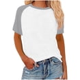 thumbnail image 1 of Womens Summer Raglan T-Shirts Color Block Plus Size Baseball Tees Casual Short Sleeve Loose Pullover Gray, L, 1 of 5