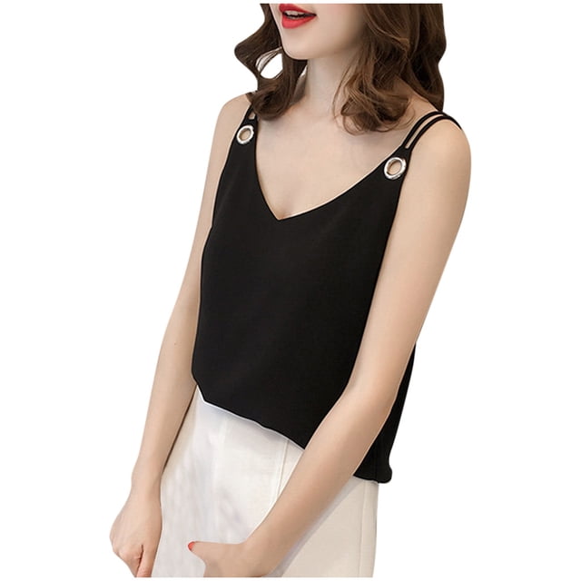 Ketyyh-chn99 Débardeurs pour Femmes Coupe Ample Chic Décontracté Hauts Courts Chandails à Col Rond Été Sans Manches Tunique Coupe Ample Haut Basique Noir, TG