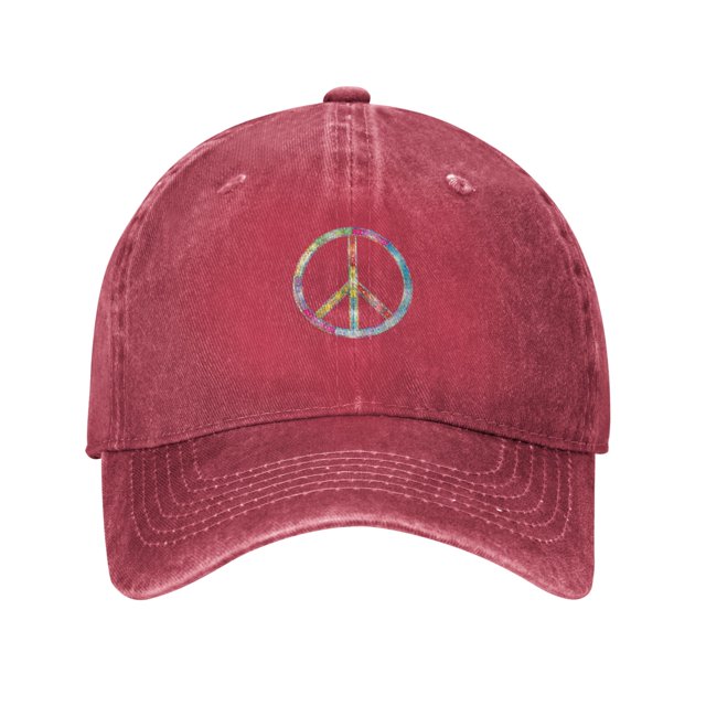 ZICANCN Casquette de Baseball Ajustable pour Femmes, Chapeaux Signe de Paix Arc-en-Ciel Fleuri pour Hommes Adultes en Denim de Coton Lavé Mode, Rouge