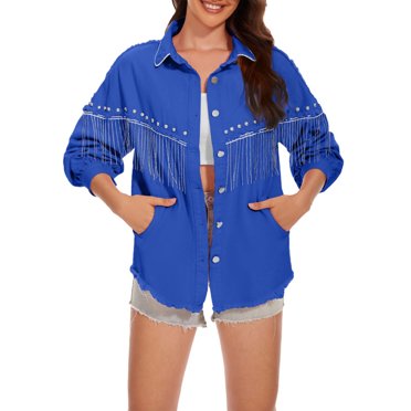 Pompotops Femmes Mode Décontractée Veste en Jean Unie Manteau à Manches Longues Chemise à Boutons Vêtement d'Extérieur Liquidation