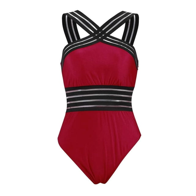 Women Plus Size One Piece Swimsuit Cross Shoulder Straps Triangle Bikini Bathing Suits Monokini Beachwear