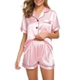 thumbnail image 3 of Womens Silk Satin Pajamas Set Two-Piece Sleepwear Loungewear Button-Down Sets, 3 of 9