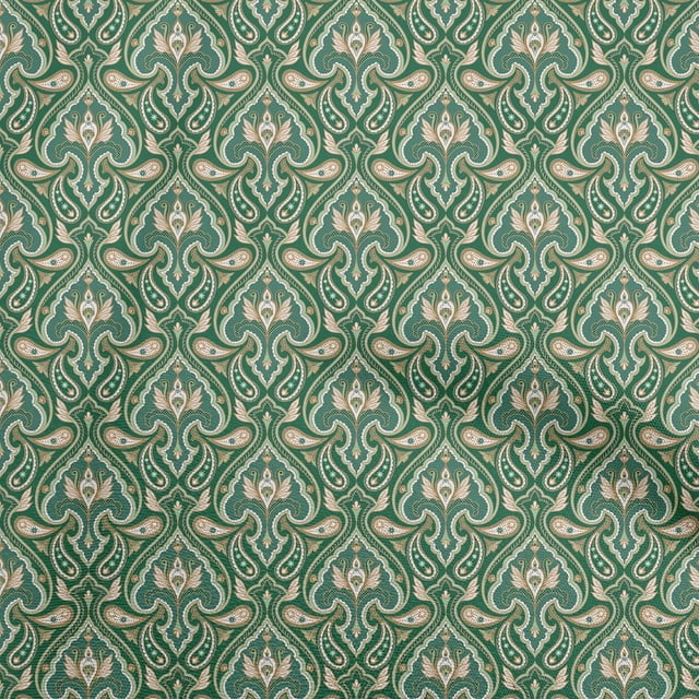 oneOone Cotton Poplin Forest Green Fabric Asian Block Craft Projects Decor Fabric Printed By The Yard 56 Inch Wide