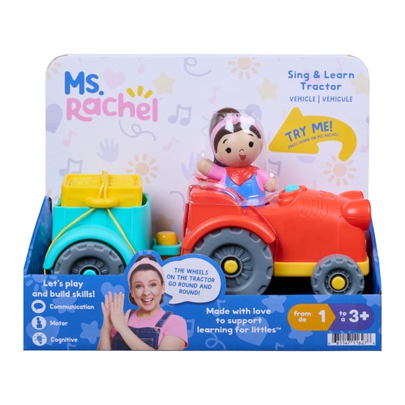 Ms. Rachel, Véhicule Sing & Learn Tractor officiel avec effets sonores, messages et figurine Ms. Rachel, jouet éducatif interactif pour enfants de 1 à plus de 3 ans