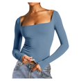 thumbnail image 1 of Timegard Hauts de Sortie pour Femmes sous-Vêtements Col Carré Manches Longues Froncé Tee Automne Tops Skinny Décontractés, 1 of 6