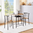 thumbnail image 3 of FullFurnique Ensemble de salle à Manger Rond Moderne 3 Pièces avec Table et 2 Chaises Pieds en Acier, Brun, 3 of 9
