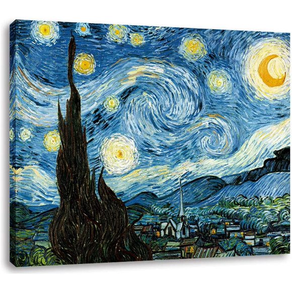 PPHAOSHO Vincent Van Gogh Nuit Étoilée Giclée Abstraite Affiche en Bois Tendue Peinture Sans Cadre Toile Affiches Murales Art Image Impression Déco Maison Moderne 16x24 Pouces