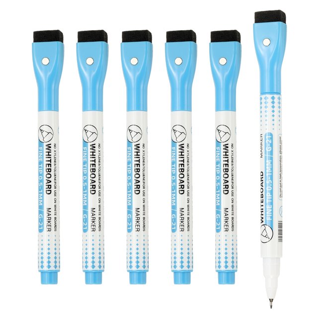 Stylo Magnétique pour Tableau Blanc, Marqueurs Bleus Effaçables à Sec à Pointe Fine 0,5-1 mm, 6 Pcs