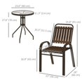 thumbnail image 2 of 3-Piece Patio Bistro Set, 2 Stackable Wood Grain Armchairs and Water-Ripple Tempered Glass Table, Weather-Resistant Steel Frame Furniture for Garden, Balcony, Dark Brown, 2 of 7