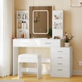 thumbnail image 3 of Makeup Vanity Desk with LED Mirror – 3-Color Lighted Makeup Table with 6 Drawers & 4 Open Shelves, Adjustable Lighting, Stool, and Built-In Charging Station, 3 of 8